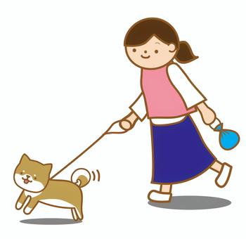 犬の散歩をする女性 犬,ペット,散歩,歩く,動物,リード,女性,日課,楽しい,首輪のイラスト素材