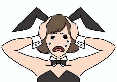 頭を抱えるバニー正面　カラー 悩み,ストレス,バニーガール,コスプレ,うさみみ,女性,カラーのイラスト素材