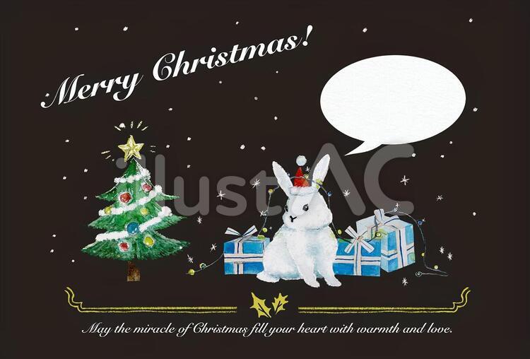 【手描き風】クリスマスのウサギカード 動物,クリスマス,もふもふのイラスト素材