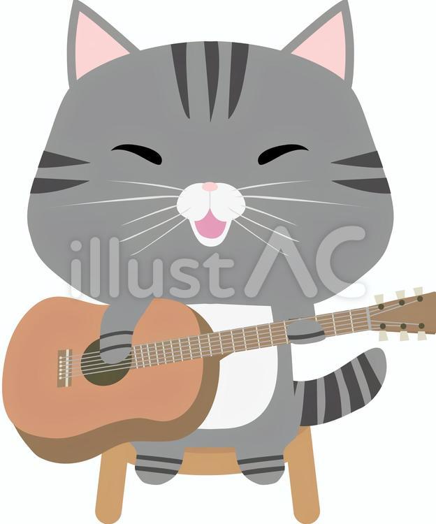 アコースティックギター_さばとら アコースティックギター,猫,さばとらのイラスト素材
