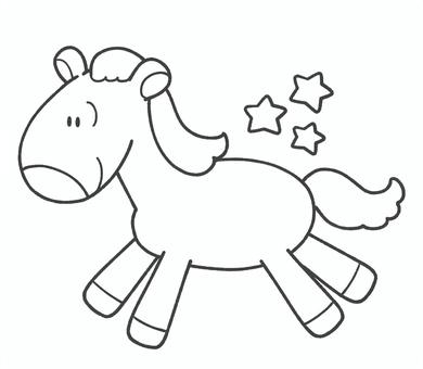 かわいい馬の白黒手描きイラスト4 馬,白黒,かわいい,手描き,生き物,動物,モノクロ,線画,走る,挿絵のイラスト素材