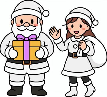 白のサンタの男女です。 サンタクロース,シンプル,冬,プレゼント,クリスマス,ひげ,コスプレ,男性,女性,白のイラスト素材