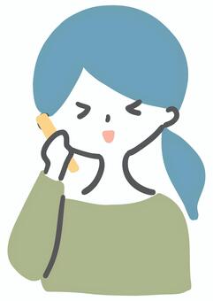 スマホで電話する女性　喜び 電話,うれしい,喜ぶ,通話,女性,テレフォン,スマホ,会話,シンプル,ラフタッチのイラスト素材