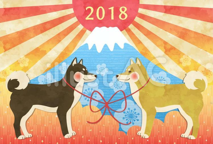 2018年賀状素材3 柴犬,犬,動物のイラスト素材