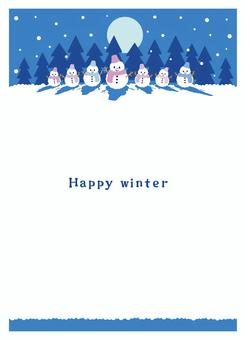 2025_雪だるまフレーム 縦① 雪だるま,雪,手描き,月,木,1月,2月,年末年始,クリスマス,行事のイラスト素材