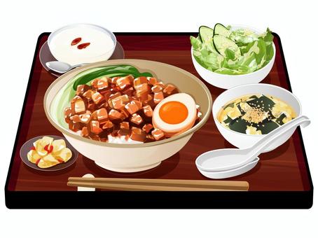 ルーロー飯定食 ルーロー飯定食 ルーロー飯,定食,中華料理,料理,食べ物,角煮,煮卵,青梗菜,ご飯,米のイラスト素材
