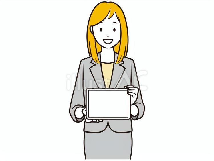 タブレットを持つ笑顔の女性社員 ビジネス,タブレット,プレゼンのイラスト素材
