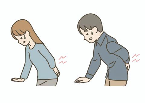 腰が痛い男女 腰痛,男性,女性,体調不良,痛み,疲れ,ぎっくり腰,姿勢,医療,健康のイラスト素材