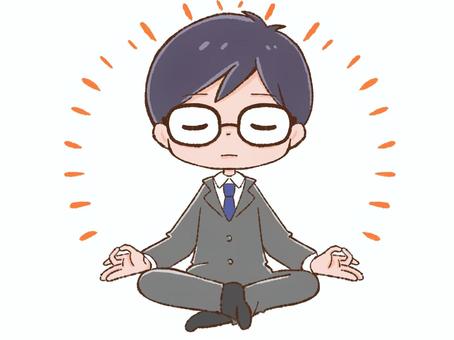 スーツの男性 瞑想,ヨガ,ヒーリング,精神統一,癒し,胡座,マインドフルネス,リラックス,心,平穏のイラスト素材