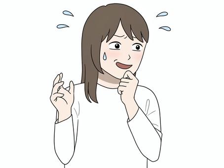 必死に言い訳をする女性 必死に言い訳をする女性 汗,焦る,慌てる,あたふた,一生懸命,弁明,弁解,えーっと,えっと,ええとのイラスト素材