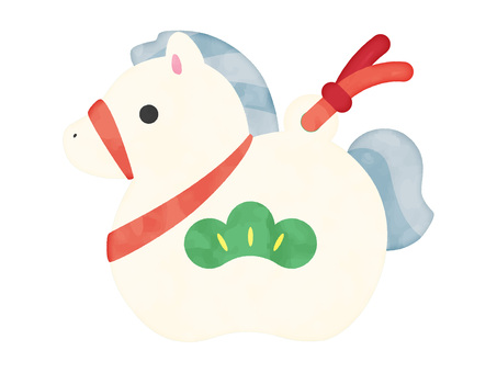 干支鈴/馬/白/水彩風 干支鈴,アイコン,ポップ,馬,干支,午,お馬さん,マーク,横,横顔のイラスト素材