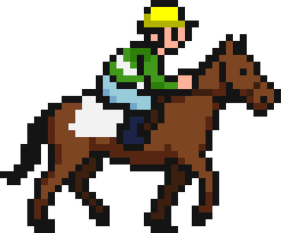 ドット絵の競馬の黄色の騎手です。 ドット絵,競馬,騎手,馬,シンプル,競走馬,レース,ジョッキー,乗馬,競技のイラスト素材