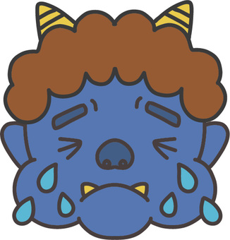 泣いている青鬼の顔のイラスト 節分,２月,青鬼,鬼は外,泣く,悲しい,寂しい,泣いた,涙,青のイラスト素材