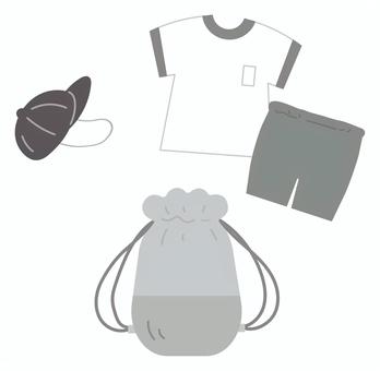体操服セット5 体操服,赤白帽子,体操服入れ,体操服袋,ナップサック,セット,準備,体育,授業,持ち物のイラスト素材