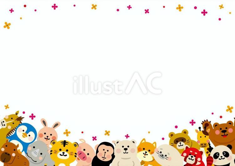 かわいい　どうぶつフレーム横5 ペンギン,白くま,レッサーパンダのイラスト素材