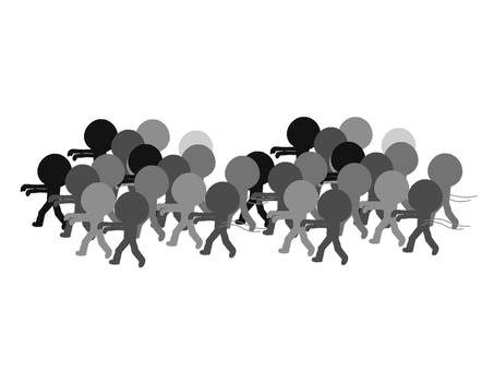 移動するシルエット シルエット,移動,大勢,pop調,手描き,挿絵,ワンポイント,素材,商用可,無料のイラスト素材