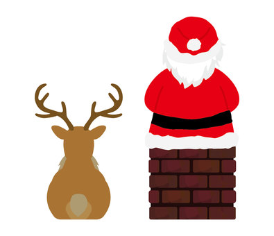 トナカイとサンタクロース3 サンタクロース,トナカイ,動物,クリスマス,12月,おじいさん,聖夜,かわいい,シンプル,冬のイラスト素材