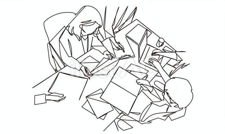 会議をするビジネスシーンの線画イラスト ミーティング,会議,打ち合わせのイラスト素材