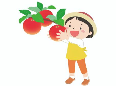 りんごと女の子 りんご,りんご狩り,女の子,果物,収穫,果樹園,農園,新鮮,行楽,帽子のイラスト素材