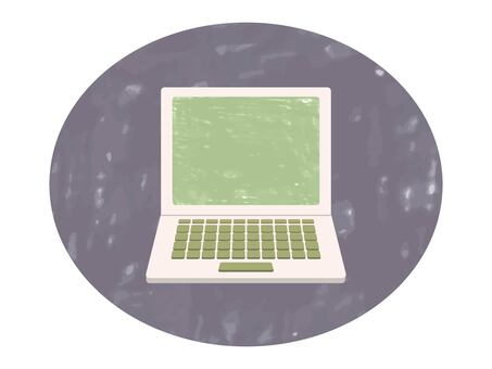 ゆるタッチな手描きのPC（背景色あり） パソコン,ノートパソコン,白色,pc,検索,ネット,sns,通信,テクノロジー,家電のイラスト素材