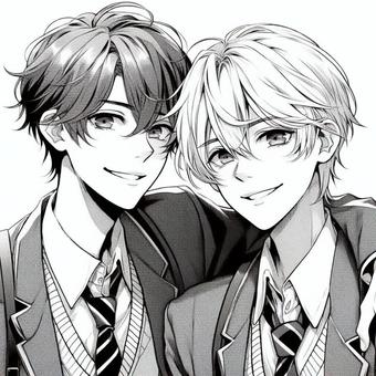 男子高校生 男子高校生 男,高校生,笑顔,制服,ふたりのイラスト素材
