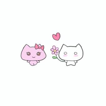 告白する猫のキャラクター 猫,マスコット,ゆるキャラ,ちびキャラ,アイコン,シンプル,かわいい,デフォルメ,恋,恋愛のイラスト素材