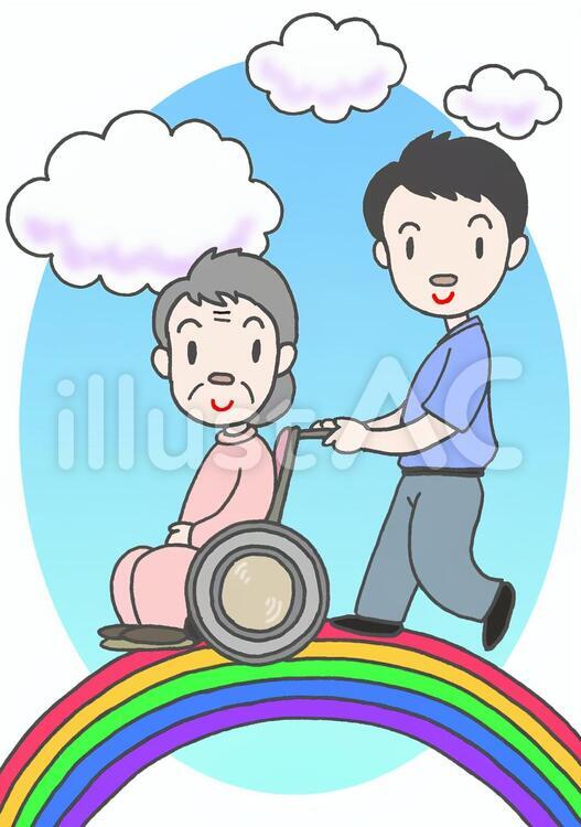 介護 介助,車椅子,高齢者のイラスト素材