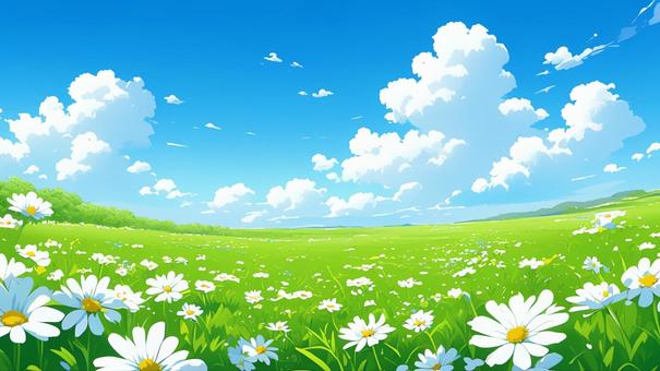 Blue sky and white flowers 1, , JPG