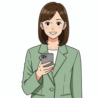Holding a mobile phone, female, suit, if the leaf color, JPG and PNG