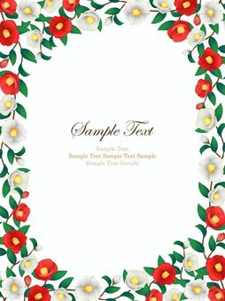 冬、椿の背景、フレーム08 椿,寒椿,年賀状,フレーム,背景,つばき,花,冬,水彩,手描きのイラスト素材