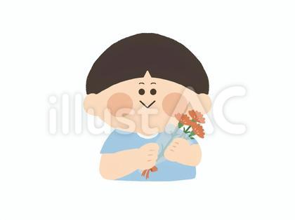 花束を持った男の子