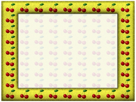 サクランボのフレ−ム　黄色 サクランボ,さくらんぼ,フレ−ム,ポストカード,メッセージカード,長方形,罫線なし,透け感,ザラザラ,ノイズのイラスト素材