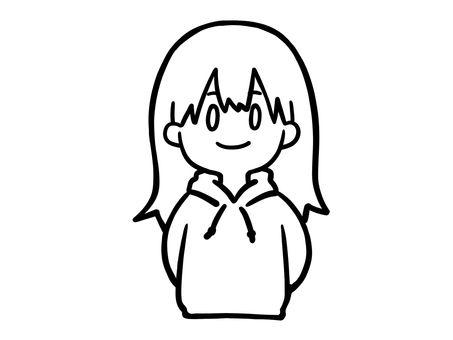 パーカーの女の子　線画 パーカー,女子,女性,カジュアル,ファッション,ストリート,ゆるい,コーデ,フード,フーディーのイラスト素材