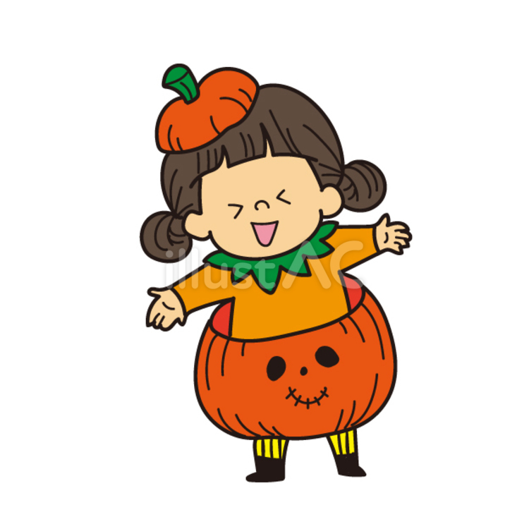 ハロウィン（ジャックオランタンの仮装、女の子） ハロウィン,ジャックオランタン,仮装のイラスト素材