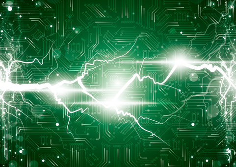 強い電流エネルギーと電子回路の背景素材 デジタル,電子回路,基盤,テクノロジー,電流,稲妻,エネルギー,光,パーティクル,フレアのイラスト素材