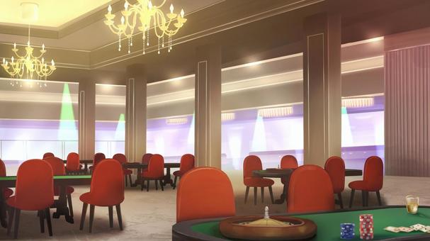 カジノの店内　背景イラスト カジノ,ギャンブル,店内,内装,内観,賭博,施設,テーブル,ルーレット,シャンデリアのイラスト素材