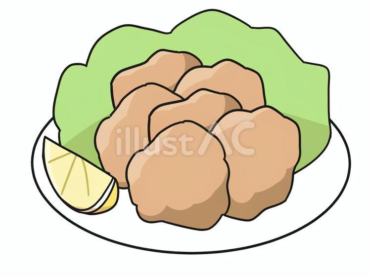 唐揚げ　レタス　レモン付き　イラスト 唐揚げ,食べ物,料理のイラスト素材