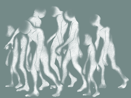 横に歩くホラーな人影の集団　白 人物,人影,ホラー,集団,歩く,横向き,たくさん,白色,一色,全身のイラスト素材