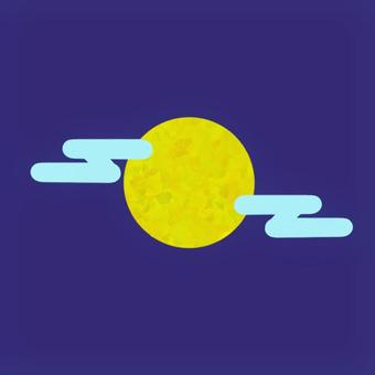 月と霞ぐも　手描き 月,十五夜,中秋,名月,月見,霞雲,きれい,かわいい,手描きのイラスト素材