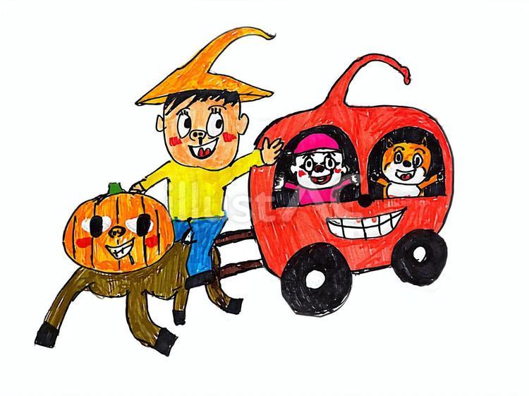ハロウィンかぼちゃの馬車でおでかけ ハロウィン,かぼちゃの馬車,かぼちゃのイラスト素材