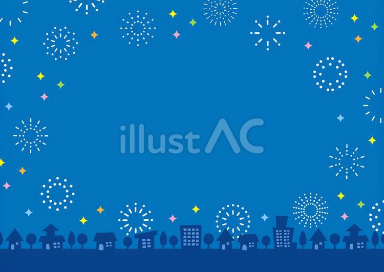 花火、花火大会の街並み、背景イラスト02 花火,背景,花火大会のイラスト素材