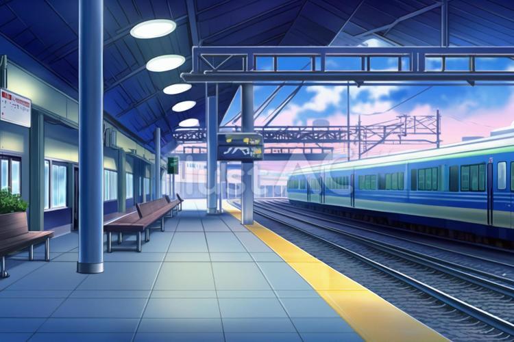駅のホームの風景画 駅,ホーム,電車のイラスト素材