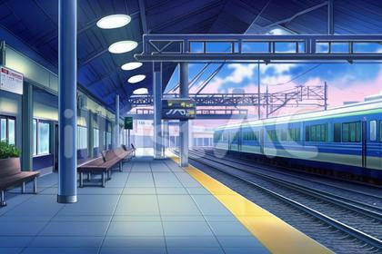 駅のホームの風景画