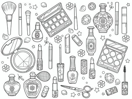 コスメ コスメ ぬり絵,手書き,線画,白黒,塗り絵,ぬりえ,生活,コスメ,メイク道具,リップのイラスト素材