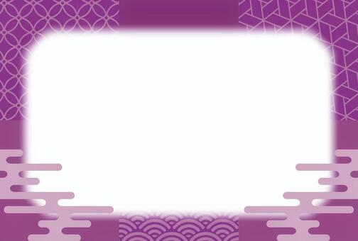 和柄(３柄)をあしらったフレームー紫 フレーム,和風,和柄,七宝,青海波,網代麻の葉,パープル,かすみ,年賀状,日本のイラスト素材