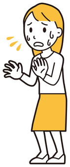 やめて欲しいと訴えている若い女性 困る,女性,女の子,人,ロングヘア,若い,汗,不安,動揺,拒否のイラスト素材