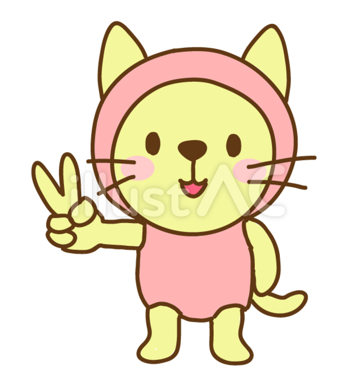 ずきんねこ-ピース ねこ,ピース,ずきんのイラスト素材