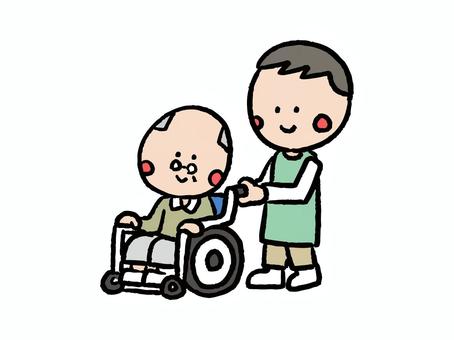 車椅子を押す男性のイラスト