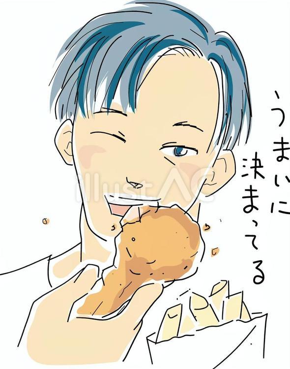 おじさんシリーズ（食いしん坊） おじさん,食べる,フライドチキンのイラスト素材