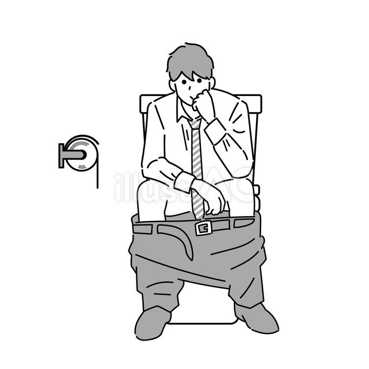 トイレに座る社会人男性 男性,全身,トイレのイラスト素材